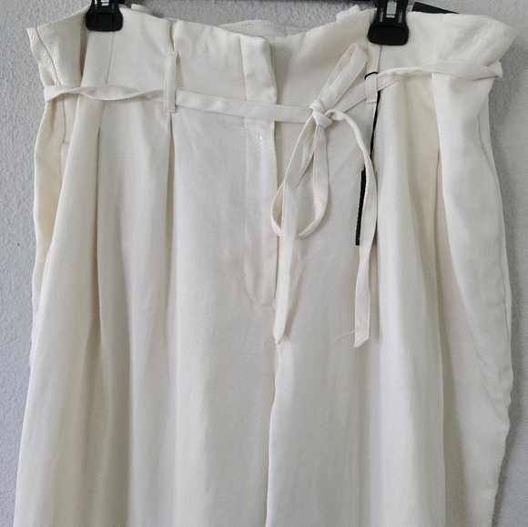 $89 Express Pants Women 16 Nude Linen Blend High Waist Pleated Ankle New - Picture 2 of 16